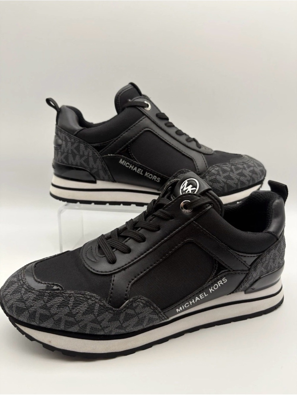 Michael Kors Black and Gray Logo-Print Platform Sneakers